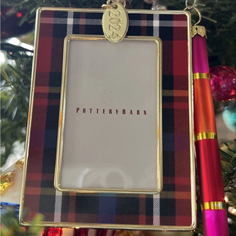 Pottery Barn 2024 Plaid Enamel Rectangle Frame Christmas Ornament New With Tags
